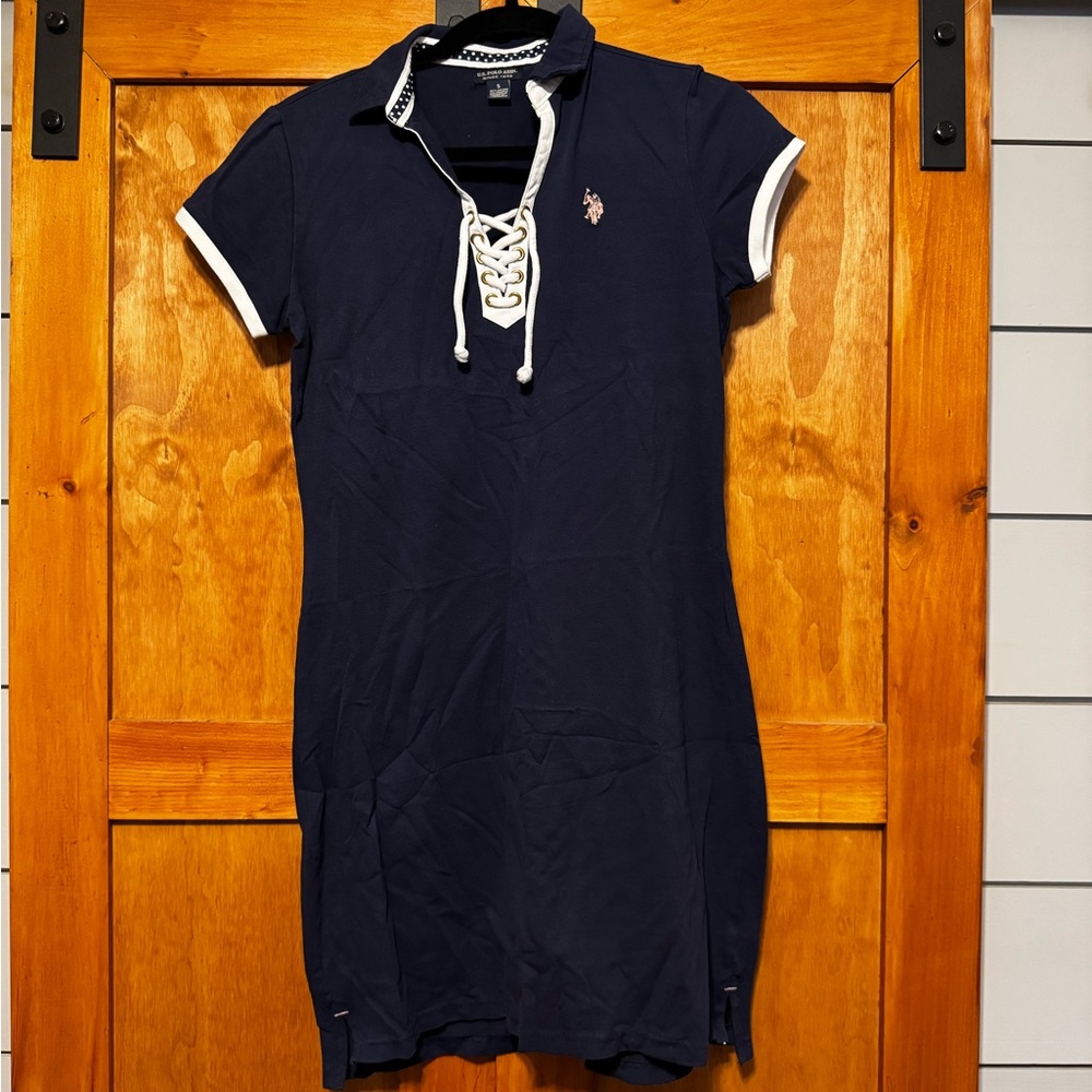 Navy Polo Dress with White Trim